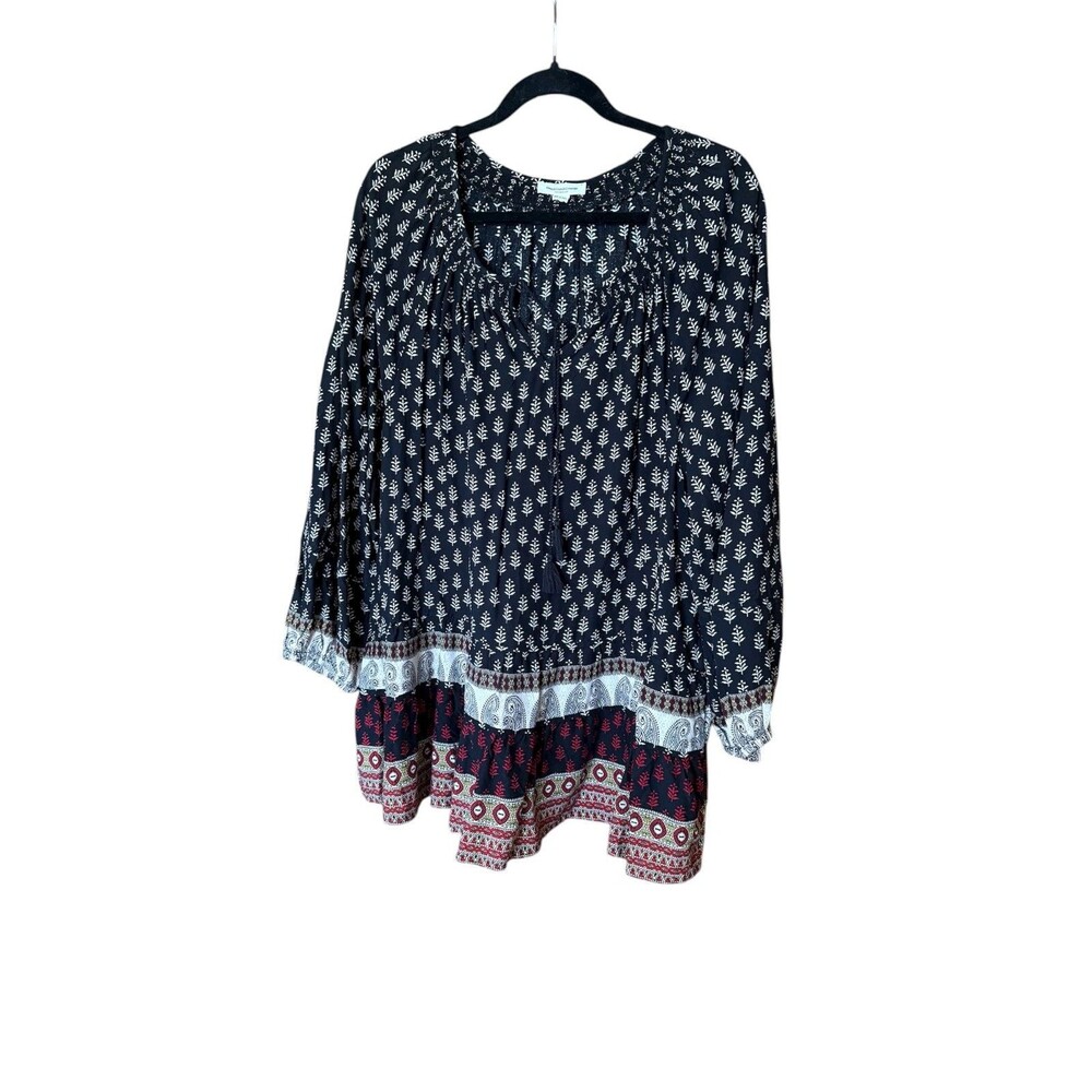 BEACHLUNCHLOUNGE Tie Keyhole Long Sleeve Scoop Neck Peasant Top Sz XL